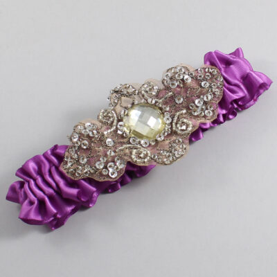 Helio Satin with Brown Wedding Garter / Purple Wedding Garters / Bijou # (541-541)-01-A01-Antique