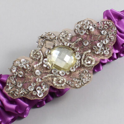 Helio Satin with Brown Wedding Garter / Purple Wedding Garters / Bijou # (541-541)-01-A01-Antique