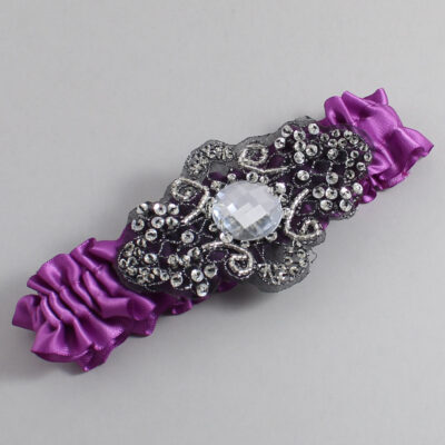 Helio Satin with Black Wedding Garter / Purple Wedding Garters / Bijou # (541-541)-01-A02-Black