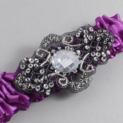 Helio Satin with Black Wedding Garter / Purple Wedding Garters / Bijou # (541-541)-01-A02-Black