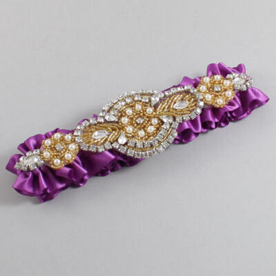 Helio Satin with Gold Wedding Garter / Purple Wedding Garters / Charlotte # (541-541)-01-A05-Gold