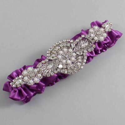 Helio Satin Wedding Garter / Solid Purple Wedding Garters / Charlotte # (541-541)-01-A06-Silver