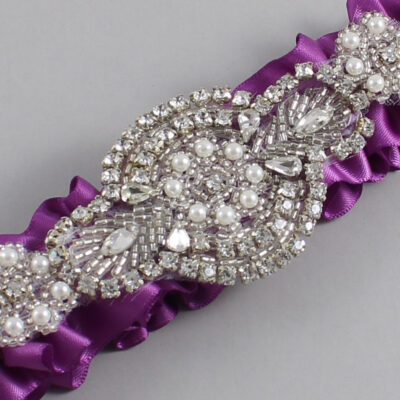 Helio Satin Wedding Garter / Solid Purple Wedding Garters / Charlotte # (541-541)-01-A06-Silver