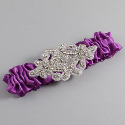 Helio Satin Wedding Garter / Solid Purple Wedding Garters / Heather # (541-541)-01-A07-Silver