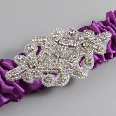 Helio Satin Wedding Garter / Solid Purple Wedding Garters / Heather # (541-541)-01-A07-Silver