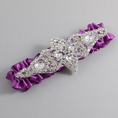 Helio Satin Wedding Garter / Solid Purple Wedding Garters / Lorine # (541-541)-01-A09-Silver