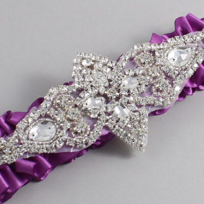 Helio Satin Wedding Garter / Solid Purple Wedding Garters / Lorine # (541-541)-01-A09-Silver