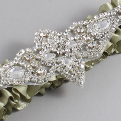 Soft Pine Satin Wedding Garter / Solid Green Wedding Garters / Lorine # (566-566)-01-A09-Silver