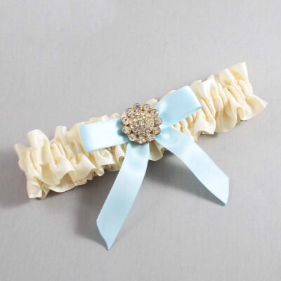 Ivory and Alice Blue Satin Wedding Garter / Ivory Wedding Garters / Wedding Garter / Custom Wedding Garter / Bridal Garter / Prom Garter / Linda Joyce Couture / Personalized Garter / Personalized Wedding Garter / Personalized Prom Garter