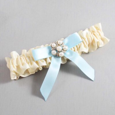 Ivory and Alice Blue Satin Wedding Garter / Ivory Wedding Garters / Wedding Garter / Custom Wedding Garter / Bridal Garter / Prom Garter / Linda Joyce Couture / Personalized Garter / Personalized Wedding Garter / Personalized Prom Garter