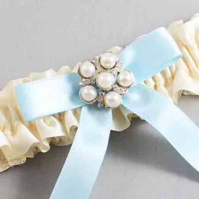 Ivory and Alice Blue Satin Wedding Garter / Ivory Wedding Garters / Wedding Garter / Custom Wedding Garter / Bridal Garter / Prom Garter / Linda Joyce Couture / Personalized Garter / Personalized Wedding Garter / Personalized Prom Garter