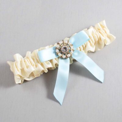Ivory and Alice Blue Satin Wedding Garter / Ivory Wedding Garters / Wedding Garter / Custom Wedding Garter / Bridal Garter / Prom Garter / Linda Joyce Couture / Personalized Garter / Personalized Wedding Garter / Personalized Prom Garter