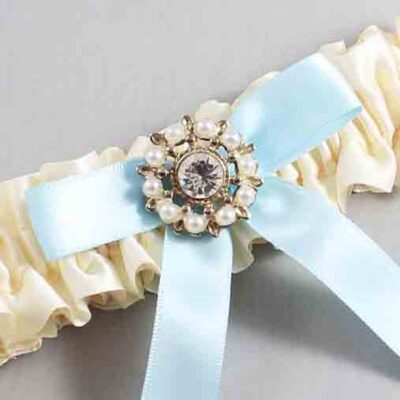 Ivory and Alice Blue Satin Wedding Garter / Ivory Wedding Garters / Wedding Garter / Custom Wedding Garter / Bridal Garter / Prom Garter / Linda Joyce Couture / Personalized Garter / Personalized Wedding Garter / Personalized Prom Garter