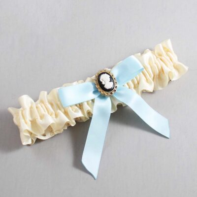 Ivory and Alice Blue Satin Wedding Garter / Ivory Wedding Garters / Wedding Garter / Custom Wedding Garter / Bridal Garter / Prom Garter / Linda Joyce Couture / Personalized Garter / Personalized Wedding Garter / Personalized Prom Garter