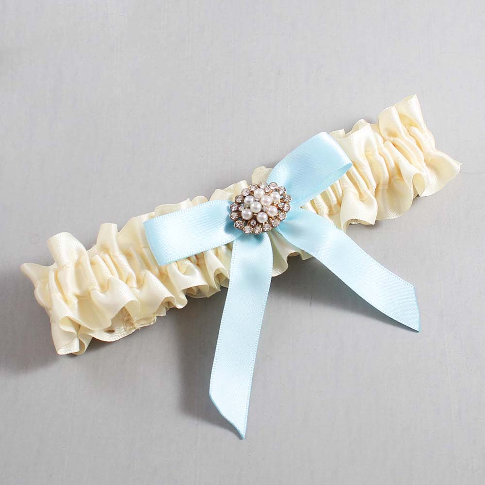 Ivory and Alice Blue Satin Wedding Garter / Ivory Wedding Garters / Wedding Garter / Custom Wedding Garter / Bridal Garter / Prom Garter / Linda Joyce Couture / Personalized Garter / Personalized Wedding Garter / Personalized Prom Garter
