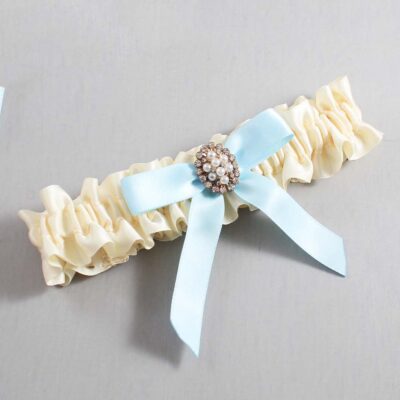 Ivory and Alice Blue Satin Wedding Garter / Ivory Wedding Garters / Wedding Garter / Custom Wedding Garter / Bridal Garter / Prom Garter / Linda Joyce Couture / Personalized Garter / Personalized Wedding Garter / Personalized Prom Garter