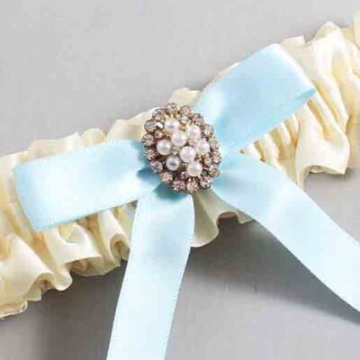 Ivory and Alice Blue Satin Wedding Garter / Ivory Wedding Garters / Wedding Garter / Custom Wedding Garter / Bridal Garter / Prom Garter / Linda Joyce Couture / Personalized Garter / Personalized Wedding Garter / Personalized Prom Garter