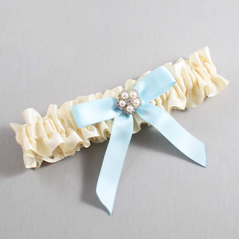 Ivory and Alice Blue Satin Wedding Garter / Ivory Wedding Garters / Wedding Garter / Custom Wedding Garter / Bridal Garter / Prom Garter / Linda Joyce Couture / Personalized Garter / Personalized Wedding Garter / Personalized Prom Garter