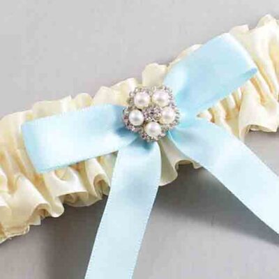 Ivory and Alice Blue Satin Wedding Garter / Ivory Wedding Garters / Wedding Garter / Custom Wedding Garter / Bridal Garter / Prom Garter / Linda Joyce Couture / Personalized Garter / Personalized Wedding Garter / Personalized Prom Garter