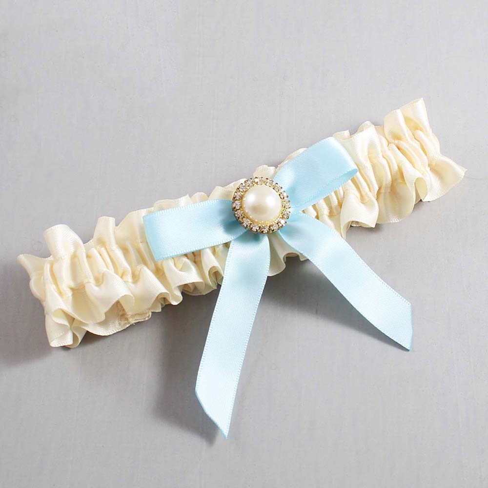 Ivory and Alice Blue Satin Wedding Garter / Ivory Wedding Garters / Wedding Garter / Custom Wedding Garter / Bridal Garter / Prom Garter / Linda Joyce Couture / Personalized Garter / Personalized Wedding Garter / Personalized Prom Garter