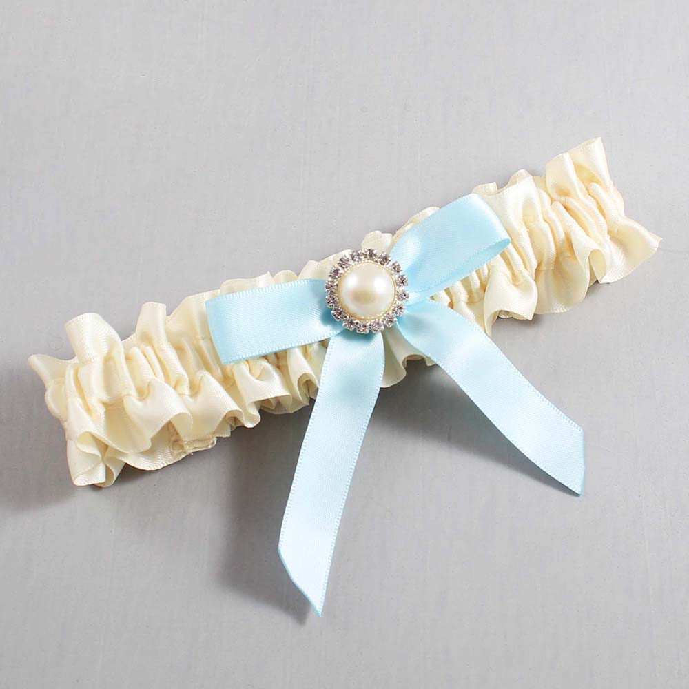 Ivory and Alice Blue Satin Wedding Garter / Ivory Wedding Garters / Wedding Garter / Custom Wedding Garter / Bridal Garter / Prom Garter / Linda Joyce Couture / Personalized Garter / Personalized Wedding Garter / Personalized Prom Garter