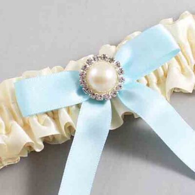 Ivory and Alice Blue Satin Wedding Garter / Ivory Wedding Garters / Wedding Garter / Custom Wedding Garter / Bridal Garter / Prom Garter / Linda Joyce Couture / Personalized Garter / Personalized Wedding Garter / Personalized Prom Garter