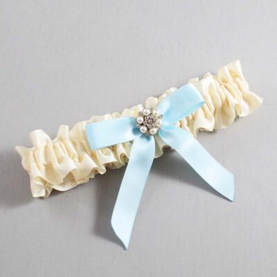 Ivory and Alice Blue Satin Wedding Garter / Ivory Wedding Garters / Wedding Garter / Custom Wedding Garter / Bridal Garter / Prom Garter / Linda Joyce Couture / Personalized Garter / Personalized Wedding Garter / Personalized Prom Garter