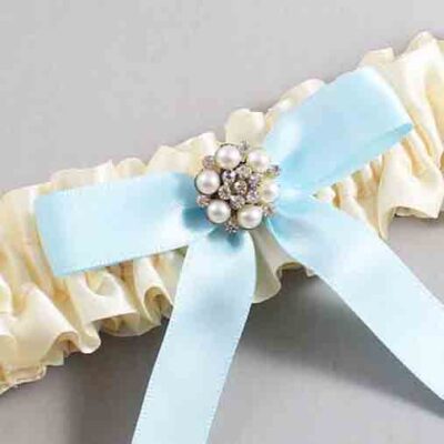 Ivory and Alice Blue Satin Wedding Garter / Ivory Wedding Garters / Wedding Garter / Custom Wedding Garter / Bridal Garter / Prom Garter / Linda Joyce Couture / Personalized Garter / Personalized Wedding Garter / Personalized Prom Garter