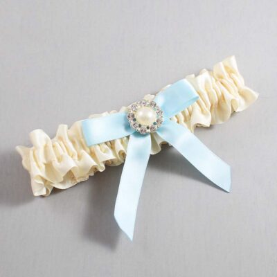 Ivory and Alice Blue Satin Wedding Garter / Ivory Wedding Garters / Wedding Garter / Custom Wedding Garter / Bridal Garter / Prom Garter / Linda Joyce Couture / Personalized Garter / Personalized Wedding Garter / Personalized Prom Garter
