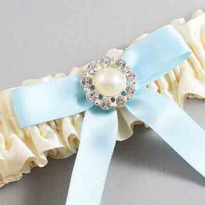 Ivory and Alice Blue Satin Wedding Garter / Ivory Wedding Garters / Wedding Garter / Custom Wedding Garter / Bridal Garter / Prom Garter / Linda Joyce Couture / Personalized Garter / Personalized Wedding Garter / Personalized Prom Garter