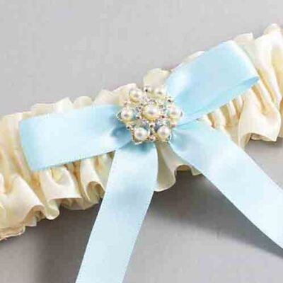Ivory and Alice Blue Satin Wedding Garter / Ivory Wedding Garters / Wedding Garter / Custom Wedding Garter / Bridal Garter / Prom Garter / Linda Joyce Couture / Personalized Garter / Personalized Wedding Garter / Personalized Prom Garter