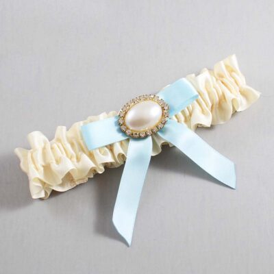 Ivory and Alice Blue Satin Wedding Garter / Ivory Wedding Garters / Wedding Garter / Custom Wedding Garter / Bridal Garter / Prom Garter / Linda Joyce Couture / Personalized Garter / Personalized Wedding Garter / Personalized Prom Garter