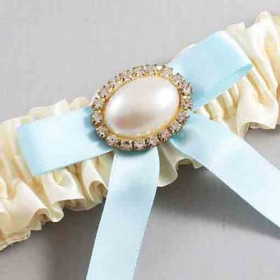 Ivory and Alice Blue Satin Wedding Garter / Ivory Wedding Garters / Wedding Garter / Custom Wedding Garter / Bridal Garter / Prom Garter / Linda Joyce Couture / Personalized Garter / Personalized Wedding Garter / Personalized Prom Garter