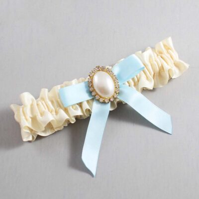 Ivory and Alice Blue Satin Wedding Garter / Ivory Wedding Garters / Wedding Garter / Custom Wedding Garter / Bridal Garter / Prom Garter / Linda Joyce Couture / Personalized Garter / Personalized Wedding Garter / Personalized Prom Garter