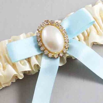 Ivory and Alice Blue Satin Wedding Garter / Ivory Wedding Garters / Wedding Garter / Custom Wedding Garter / Bridal Garter / Prom Garter / Linda Joyce Couture / Personalized Garter / Personalized Wedding Garter / Personalized Prom Garter