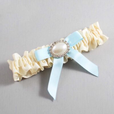 Ivory and Alice Blue Satin Wedding Garter / Ivory Wedding Garters / Wedding Garter / Custom Wedding Garter / Bridal Garter / Prom Garter / Linda Joyce Couture / Personalized Garter / Personalized Wedding Garter / Personalized Prom Garter