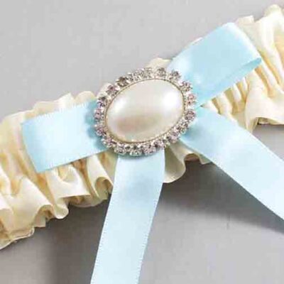 Ivory and Alice Blue Satin Wedding Garter / Ivory Wedding Garters / Wedding Garter / Custom Wedding Garter / Bridal Garter / Prom Garter / Linda Joyce Couture / Personalized Garter / Personalized Wedding Garter / Personalized Prom Garter