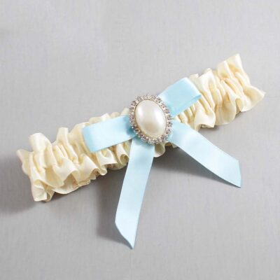 Ivory and Alice Blue Satin Wedding Garter / Ivory Wedding Garters / Wedding Garter / Custom Wedding Garter / Bridal Garter / Prom Garter / Linda Joyce Couture / Personalized Garter / Personalized Wedding Garter / Personalized Prom Garter