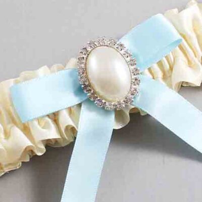 Ivory and Alice Blue Satin Wedding Garter / Ivory Wedding Garters / Wedding Garter / Custom Wedding Garter / Bridal Garter / Prom Garter / Linda Joyce Couture / Personalized Garter / Personalized Wedding Garter / Personalized Prom Garter