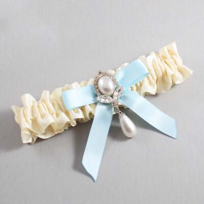 Ivory and Alice Blue Satin Wedding Garter / Ivory Wedding Garters / Wedding Garter / Custom Wedding Garter / Bridal Garter / Prom Garter / Linda Joyce Couture / Personalized Garter / Personalized Wedding Garter / Personalized Prom Garter