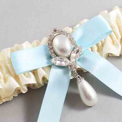 Ivory and Alice Blue Satin Wedding Garter / Ivory Wedding Garters / Wedding Garter / Custom Wedding Garter / Bridal Garter / Prom Garter / Linda Joyce Couture / Personalized Garter / Personalized Wedding Garter / Personalized Prom Garter