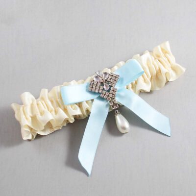 Ivory and Alice Blue Satin Wedding Garter / Ivory Wedding Garters / Wedding Garter / Custom Wedding Garter / Bridal Garter / Prom Garter / Linda Joyce Couture / Personalized Garter / Personalized Wedding Garter / Personalized Prom Garter