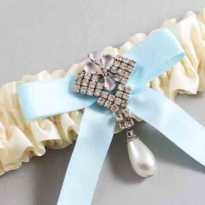 Ivory and Alice Blue Satin Wedding Garter / Ivory Wedding Garters / Wedding Garter / Custom Wedding Garter / Bridal Garter / Prom Garter / Linda Joyce Couture / Personalized Garter / Personalized Wedding Garter / Personalized Prom Garter
