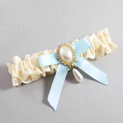 Ivory and Alice Blue Satin Wedding Garter / Ivory Wedding Garters / Wedding Garter / Custom Wedding Garter / Bridal Garter / Prom Garter / Linda Joyce Couture / Personalized Garter / Personalized Wedding Garter / Personalized Prom Garter