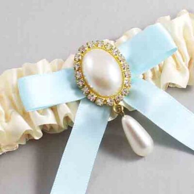 Ivory and Alice Blue Satin Wedding Garter / Ivory Wedding Garters / Wedding Garter / Custom Wedding Garter / Bridal Garter / Prom Garter / Linda Joyce Couture / Personalized Garter / Personalized Wedding Garter / Personalized Prom Garter