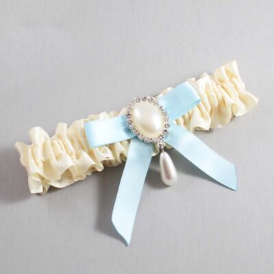 Ivory and Alice Blue Satin Wedding Garter / Ivory Wedding Garters / Wedding Garter / Custom Wedding Garter / Bridal Garter / Prom Garter / Linda Joyce Couture / Personalized Garter / Personalized Wedding Garter / Personalized Prom Garter