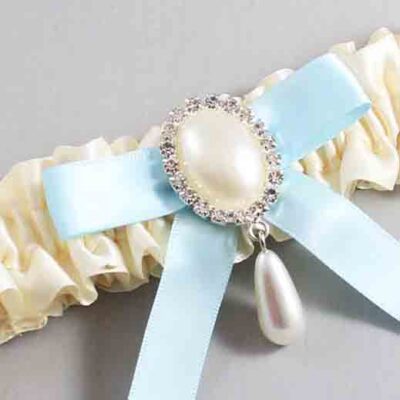 Ivory and Alice Blue Satin Wedding Garter / Ivory Wedding Garters / Wedding Garter / Custom Wedding Garter / Bridal Garter / Prom Garter / Linda Joyce Couture / Personalized Garter / Personalized Wedding Garter / Personalized Prom Garter