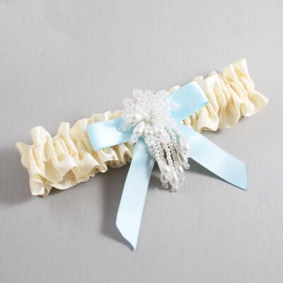 Ivory and Alice Blue Satin Wedding Garter / Ivory Wedding Garters / Wedding Garter / Custom Wedding Garter / Bridal Garter / Prom Garter / Linda Joyce Couture / Personalized Garter / Personalized Wedding Garter / Personalized Prom Garter