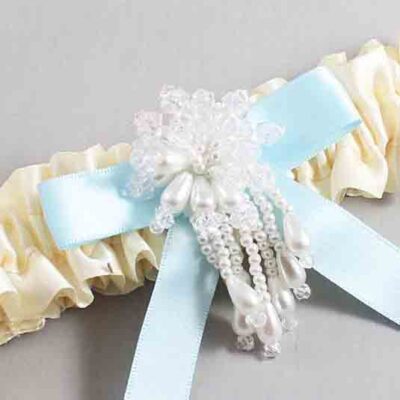Ivory and Alice Blue Satin Wedding Garter / Ivory Wedding Garters / Wedding Garter / Custom Wedding Garter / Bridal Garter / Prom Garter / Linda Joyce Couture / Personalized Garter / Personalized Wedding Garter / Personalized Prom Garter