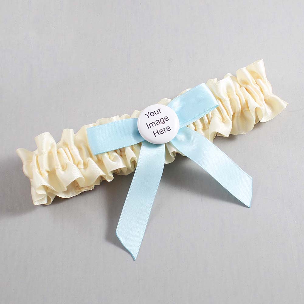 Ivory and Alice Blue Satin Wedding Garter / Ivory Wedding Garters / Wedding Garter / Custom Wedding Garter / Bridal Garter / Prom Garter / Linda Joyce Couture / Personalized Garter / Personalized Wedding Garter / Personalized Prom Garter